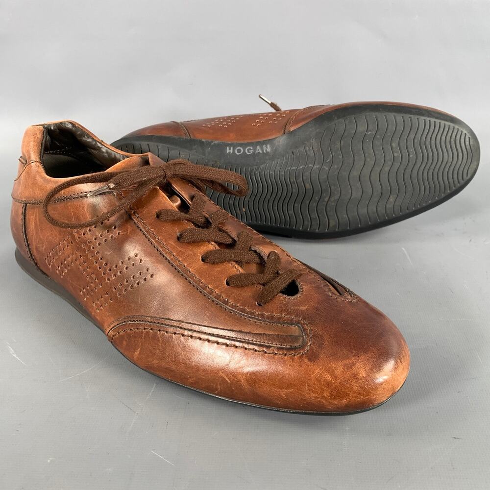 HOGAN Size 11 Brown Distressed Leather Soccer Sneakers - Picture 5 of 8